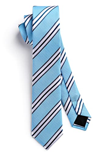 Enlision Light Blue Striped Tie Boys Necktie Pocket Square Set Sky Blue Children Tie For Boy Classic Formal Neck Strap Tie For Kids Party School #TOP3
