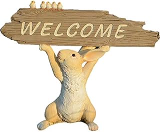8.9" Bunny Rabbits Outdoor Garden Statue Flower Pot Hand-painted Decorative Resin ornaments Bunny Welcome Sign Housewarming gift