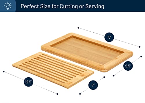 Royalhouse Large Premium Natural Bamboo Bread Cutting Board With Crumb Tray, Bread Serving Tray For Kitchen #TOP2