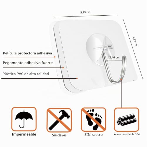 Miniatura 3 de Latoxcaa Ganchos Adhesivos Grandes Y Extra Fuertes Para Colgar, Resistencia Máxima De 10 Kg, Transparentes Y Desmontables, Impermeables Y Antióxido, Ganchos Autoadhesivos Para Baño, 10 Unidades