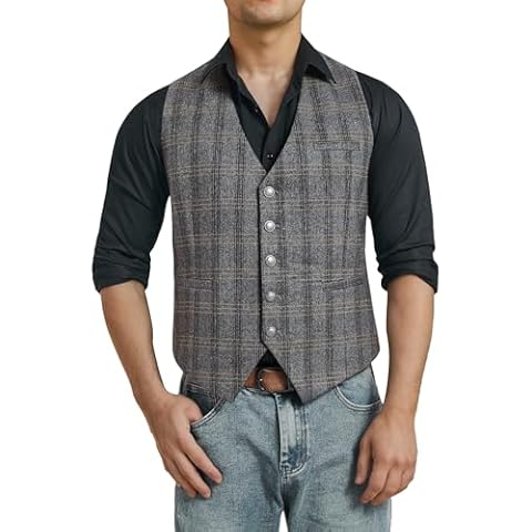 Enlision Mens Grey Check Vintage Waistcoat Cover