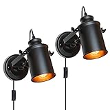 ASCELINA Vintage Wandleuchte mit Schalter, industrieller Deckenstrahler Schwarz Retro Verstellbare Wandleuchte Metall Scheinwerfer E27 Lampensockel (2 Stücke, Schwarz)