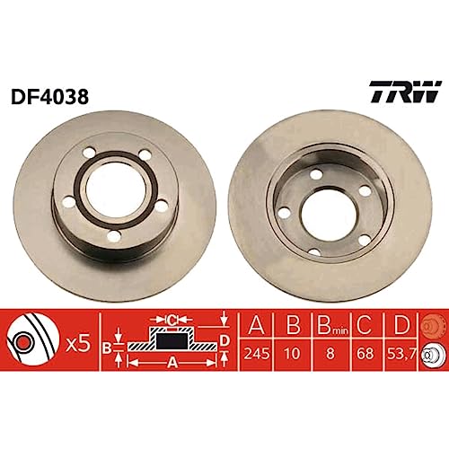 Disques de frein TRW DF4038 jeu de remplacement essieu avant ventilé 5 trous - 3