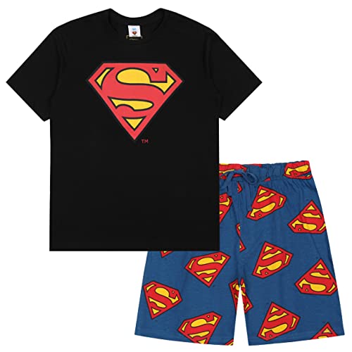 sarcia.eu Superman Pijama de Manga Corta para Hombre, Negro y Azul L