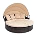 Solaura Outdoor Patio Round Daybed with Retractable Canopy and Brown Wicker, Seating Separates Cushioned Seats (4 Light Brown Pillow)