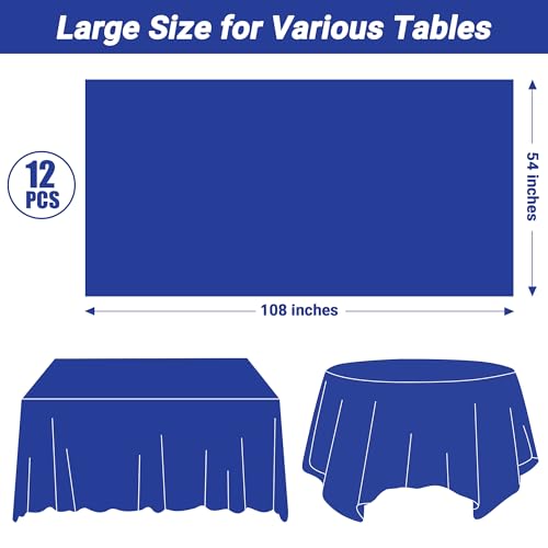 Image of 12 PCS Waterproof Plastic Table Cloth, Blue Rectangle Disposable Table Cover, Table Cloth Rectangle Table, 54 X 108 IN Wrinkle-Resistant Smooth Tablecloth for Parties Weddings Picnics Decorations