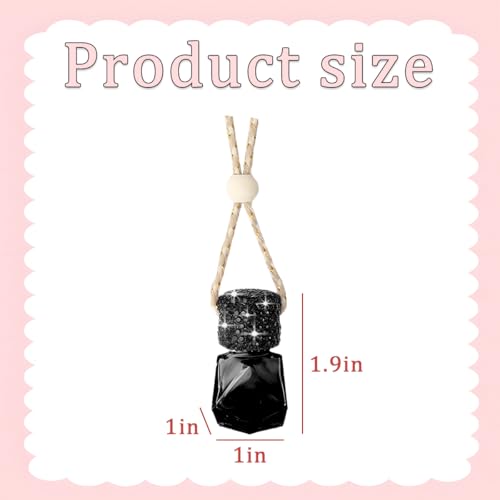 Image of Bling Car Hanging Bottle, 2PCS Crystal Rhinestone Empty Clear Vehicle Essential Diffuser Glass Pendant with Wooden String, Diamond Auto Interior Oil Vase Decor, Universal Fit (Black)