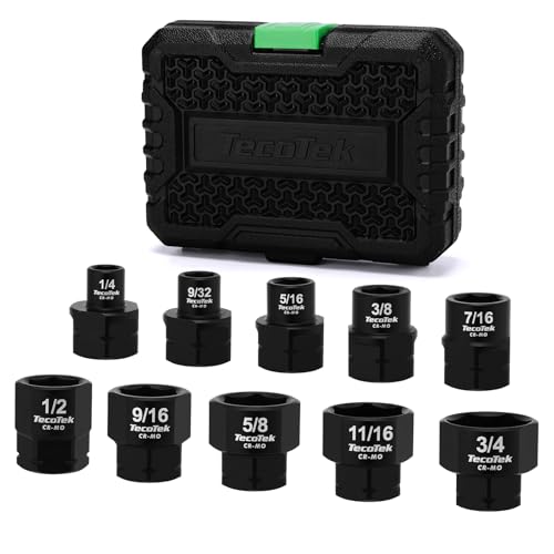 TecoTek 10-Piece 3/8-Inch Drive SAE Low Profile Impact Socket Set, Stubby Socket Set, 1/4"-3/4", 6 Point, Cr-Mo, Shorter Socket for Tight Areas