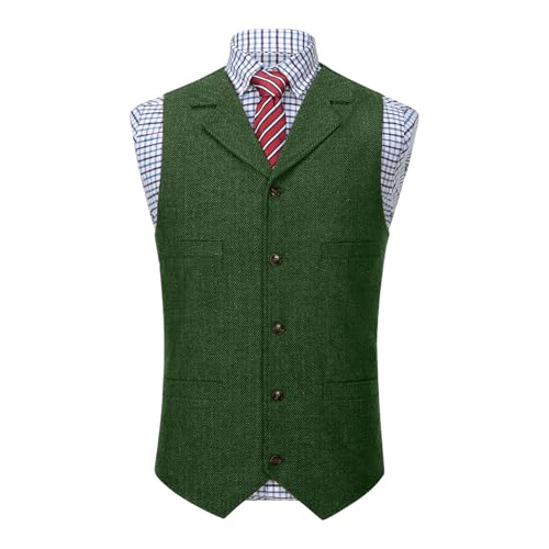 Men's Herringbone Tweed Suit Vest Casual Waistcoat Vest