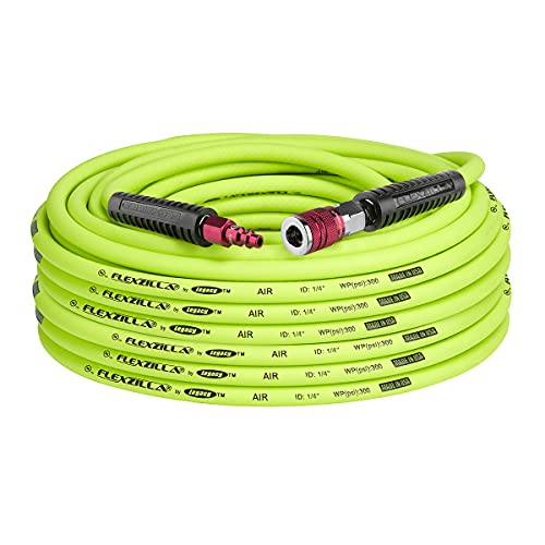 Flexzilla Air Hose With Colorconnex Industrial Type D Coupler And Plug, 1/4 In. X 100 Ft., Heavy Duty, Lightweight, Hybrid, Zillagreen - Hfz14100Yw2-D #TOP24