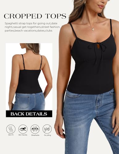 Image of Belle Poque Women's Tie Front Spaghetti Strap Top Sexy Cutout Crop Tank Top Y2k Slim Fit Going Out Camisole Tops