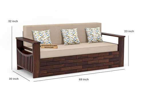 Image of Solid Sheesham Wooden Sofa Cums Bed with Mattresses for Living Room|Rosewood 3-Person Sofa Cums Bed for Bedroom Without Pillow (H-Walnut Finish)