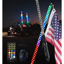 Xprite 2PC 4FT Spiral RGB LED Whip Light with Built-in Spring Base, Remote Control & Rocker Switch DIY Chasing Antenna Lighted Whips, Compatible with SXS ATV UTV Polaris RZR Can-am Buggy Trucks Jeep