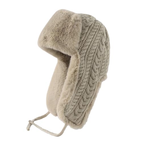 LKXHarleya Lei Feng Hat, Winter Warm Thick Ear Protection Knitted Hat for Women Men, Beige