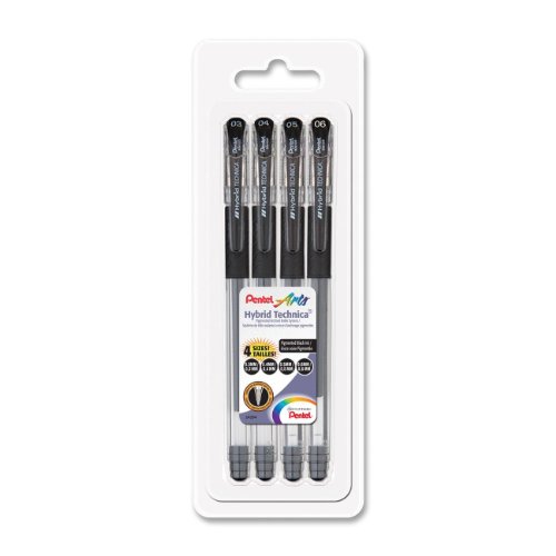 Bolígrafos gel Pentel Hybrid Technica, tinta negra, pack 4 miniatura 1