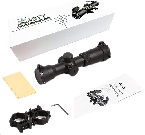 Ma3Ty 1.5-5X32 Crossbow Scope, 20-100 Yards Ballistic Reticle, Second Focal Plane,300-425 Fps Speed Adjustment,2 Retical Illuminated Compact Optics, W/Rings #TOP6