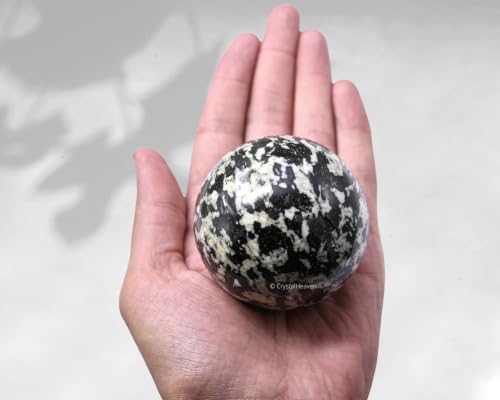 Image of Certified Black & White Tourmaline Crystal Ball for Meditation - Premium Crystal Vastu Items for Home and Feng Shui Items for Good Luck - Ideal for Pooja Supplies and Spiritual Practices (2.5 inch Inch)