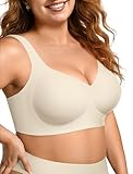 OEAK Womens Wireless Jelly Bra Plus Size Supportive Seamless Bras Full Coverage Push Up Comfortable No Underwire Tshirt Bras Beige M