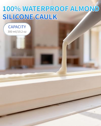 Image of Silicone Caulk & Sealant Almond, 100% Waterproof Silicone Sealant, Shrink & Crack Proof, Silicone Caulking for Kitchen, Bathroom, RV, Interior & Exterior Use, 10.2 FL. OZ /300ML, 1 Pack
