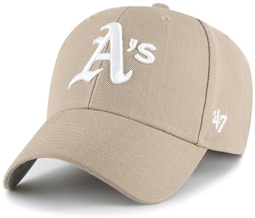 47 MLB Khaki White Primary Logo MVP Adjustable Hat, Adult One Size Fits All - Oakland Athletics - Khaki White