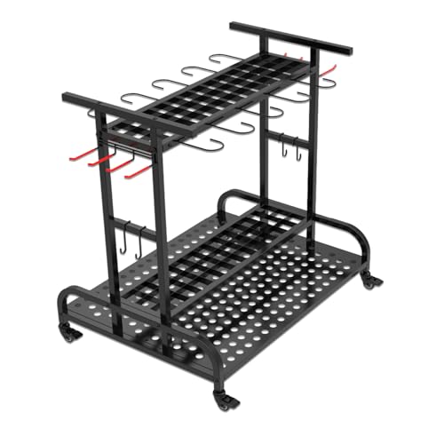 tonchean Garden Tool Storage Organizer on Wheels 3 Tier Storage Rack Trolley 360° Rotating Storage Tower Rolling Tool Holder Stand Shelf for Garage Lawn Shed Workshop - Image 8