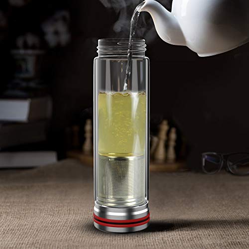 Bine 14Oz Glass Tea Infuser Bottle Tumbler Strainer For Loose Leaf, Herbal, Green Or Ice Tea Cold Brew Coffee Mug Or Fruit Infusion Hot Or Cold Water Travel Bottle Free Travel Sleeve #TOP5