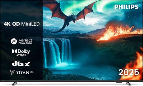 Philips Ambilight 65MLED810 Mini LED 4K Smart TV, pantalla de 65 pulgadas con motor P5 Perfect Picture Ultra HD, Titan OS, Dolby Vision y sonido Dolby Atmos