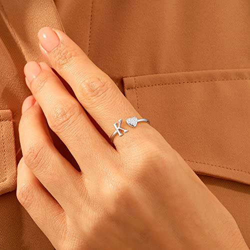 Initial Rings For Women Teen Girls, Sterling Silver Rings For Women Letter A Initial Ring Silver Heart Rings For Girls Kids Rings For Girls Adjustable Rings For Women Stackable Rings For Girls Gifts #TOP4