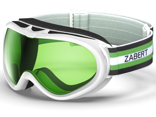 ZABERT Skibrille Kinder, Snowboardbrille für Kinder Jungen Mädchen Jugendliche Alter 5 6 7 8 9 10 11 12 13 14 15 Jahre, Skibrillen mit Brillenträger OTG Weiß Grün
