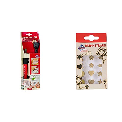 Brandmalkolben mit 9 verschiedenen Aufsätzen & Pebaro 20200 - Brennstempel, Formen und Symbole, 12-teilig