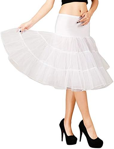 OCTOPUSIR Women's Underskirt 50s Petticoat Skirts Tutu Crinoline Net Voile Underskirts Dresses Half Slips White