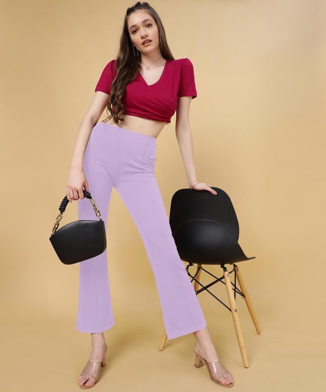 Image of FITHUB Stylish Women's High-Rise Loose-Fit Boot Cut Trousers