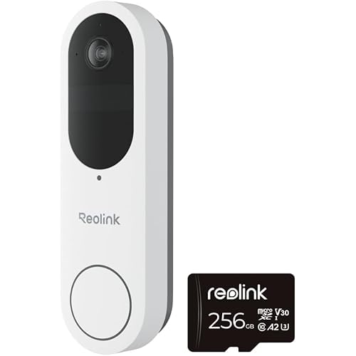 REOLINK Video Doorbell (Battery) with 256GB microSD Card Bundle, 1:1 Head-to-Toe View, 2.4/5 GHz WiFi, Person/Vehicle/Package Detection, No Monthly Fees
