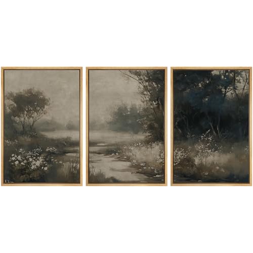 MUDECOR Framed Wall Art Print Set Vintage Landscape Subtle Forest