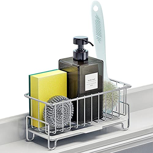 Kitchen Countertop Sponge Holder, SUS 304 Stainless Steel Dish SoapOrganizer, Basket for Cleaning and Scrub Tool, Kitchen Sink Brush Caddy Holder