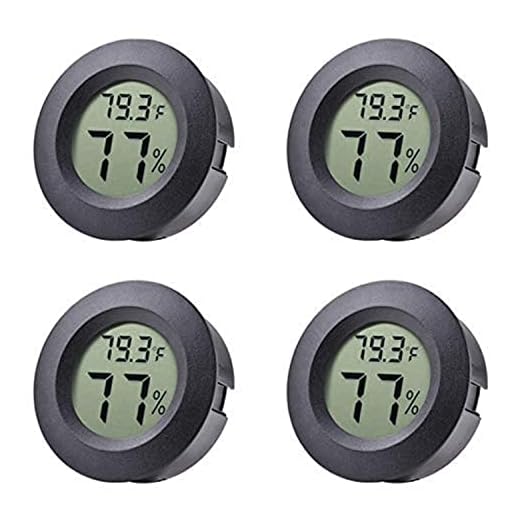 Veanic 4-Pack Mini Hygrometer Thermometer Fahrenheit or Celsius Meter Digital LCD Monitor Indoor Room Round Humidity Temperature Gauge for Humidors Home Greenhouse Babyroom Reptile Incubator