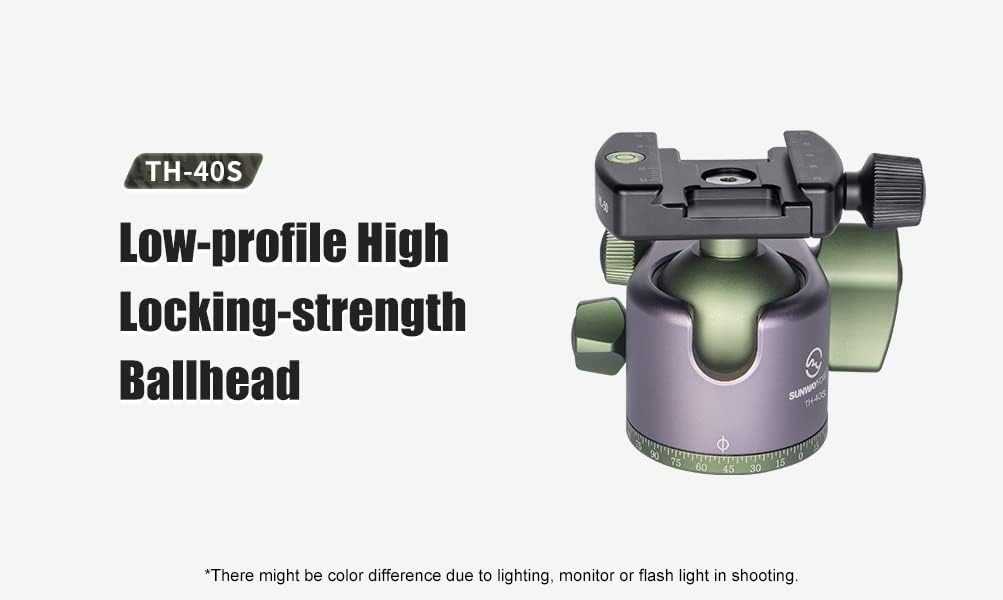 Sunwayfoto TH-40S 40mm Low Profile High Locking Strength Ball Head for Tripod Arca Compatible