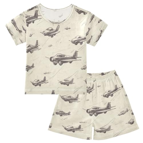 Pajama Sets Short Sleeve Airplane Sketches on Paper Soft Cotton Summer Sleepwear 2 Piece PJS Size 5-14T