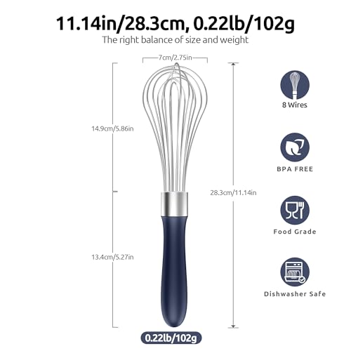 Image of U-Taste Wire Whisk for Cooking, 18 /10 Stainless Steel Wisk, M /Midnight Blue