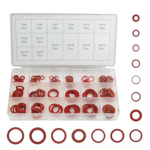 BGTXINGI 150Pcs 14 Größen Fiber Flat Washer Roter Stahl Papier Isolation Flat Washer Isolation Dichtung Spacer Sortiment Kit für Klempner Automobil Allgemeine Reparatur