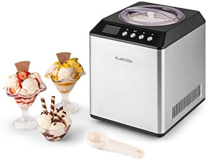 Klarstein Vanilla Sky Ice Cream Machine - Ice Cream Maker, Compressor, 2 l, 180W, No Pre-Cooling is Required, Includes 250 ml Measuring Cup and Measuring Spoon, Silver
