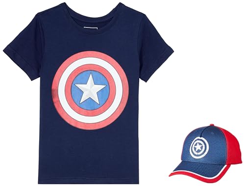 Image of Amazon Brand - Symbol Boy's Original Marvel /Captain America /Avengers 100% Soft & Pure Cotton Short Sleeve T-Shirts & Cap Combo Packs