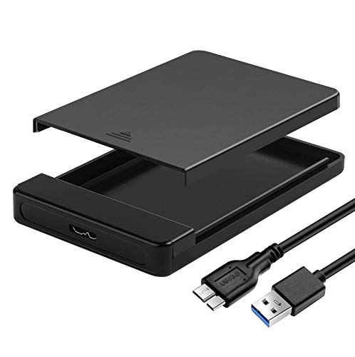 KUYiA Festplattengehäuse, 6,35 cm (2,5 Zoll), USB 3.0, 5 Gbit/s, tragbar, für 7 mm oder 9 mm SATA HDD SSD externe Festplatten-Caddy (USB 3.0, schwarz) Cover