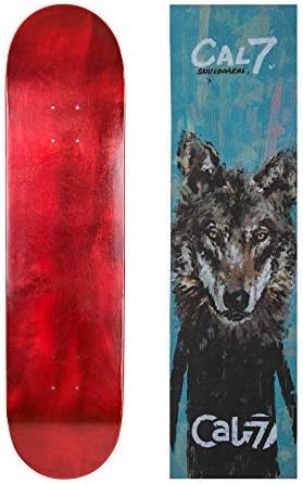 Cal 7 Red Skateboard Deck with Graphic Grip Tape | 7.75, 8, 8.25, and 8.5 Inch | Maple Board for Skating