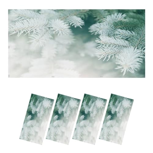 Image of 4 Pack Fluorescent Light Covers for Ceiling - Christmas Winter Snow Pine Tree Backgrounds Close Up Green Color White Magnetic Filters Diffuser Shade for Classroom Home Office School