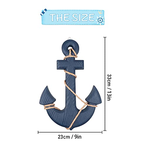 Image of 13 inch Nautical Wooden Anchor with Rope Nautical Beach Wood Anchor Wall Art Decor Door Hanging Ornament Beach Theme Home Decoration (Blue)