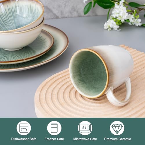 WHITEPEONY Dinnerware Set Green Stoneware 16 Pieces Service for 4, Stoneware Plates and Bowls Set Highly Chip Dishwasher Microwave Safe Dishes set by WHITEPEONY - Image 5