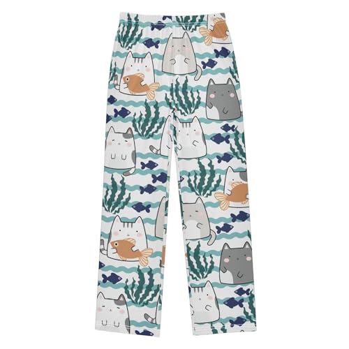 visesunny Boys Pants Kawaii Cute Cat Fish Loose Jogger Pants Soft Elastic Trousers Long Bottoms with Pockets M Multi