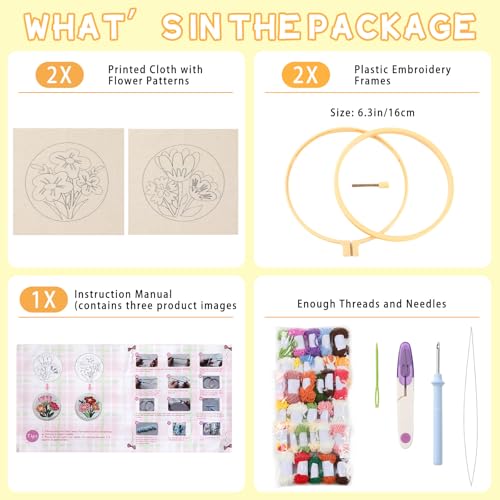 Image of ojustbeok 1 Set Punch Needle Embroidery Starter Kits Includes Punching Needling Fabric with Pattern, Yarns, Embroidery Hoops, Sewing Needles, Instruction for Adults Beginner DIY Handmade Crafts Gifts