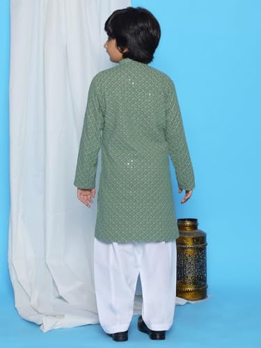 Image of AJ DEZINES Kids Kurta Pajama Set For Boys | Embroidery Chikankari Kurta Set | Traditional & Festive Outfit | Cotton Stylish Boys Kurta Pyjama | Perfect For Festivals Wedding & Family Function